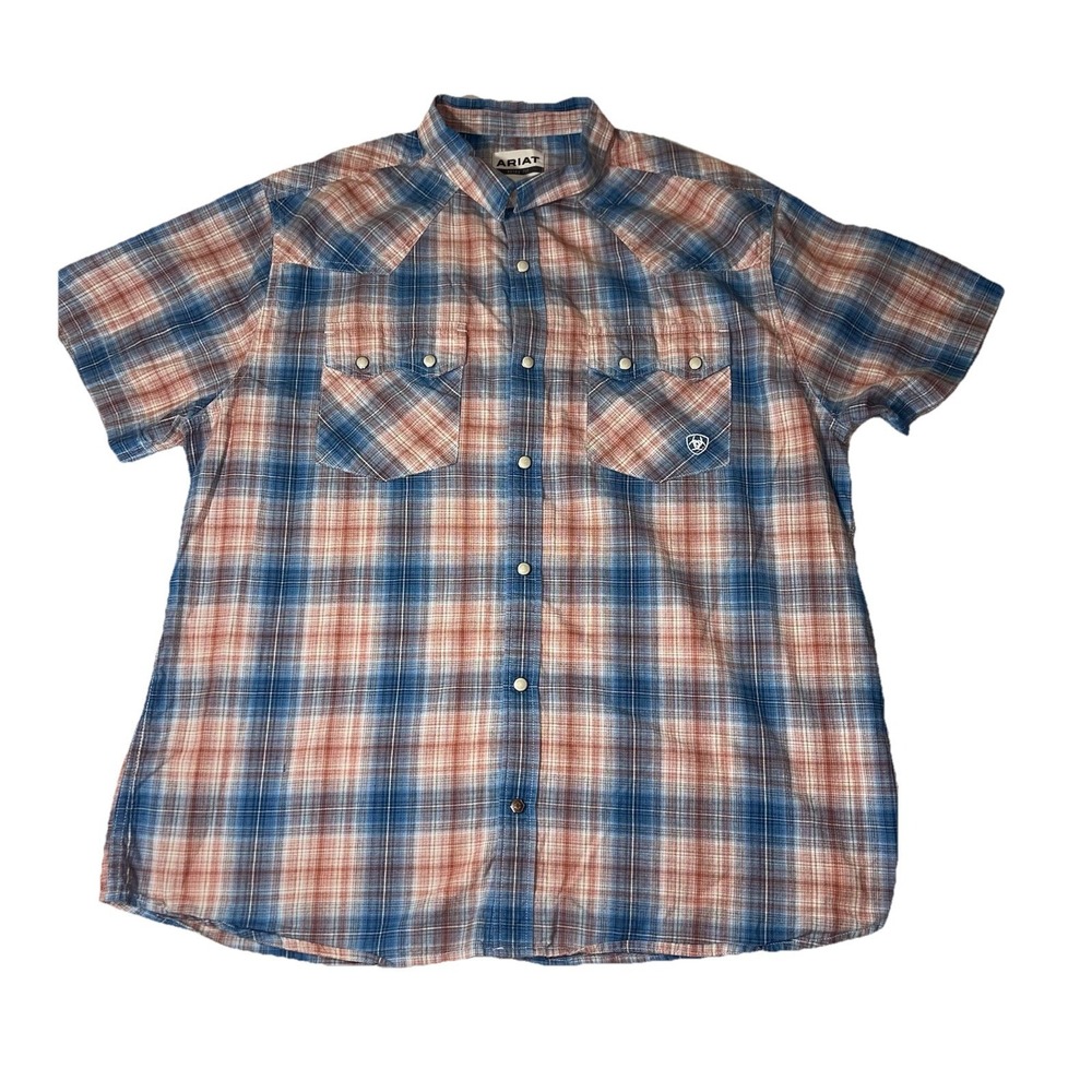 Ariat Retro Fit Snap Button Shirt Mens XL Red Short Sleeve Sawtooth Pocket
